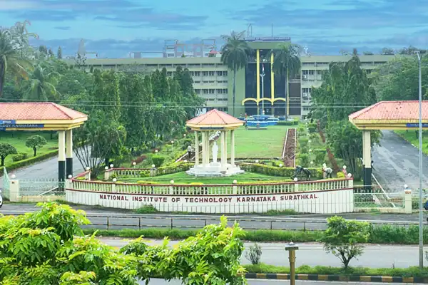 Coastal campus of NIT Surathkal with academic blocks and Arabian Sea view