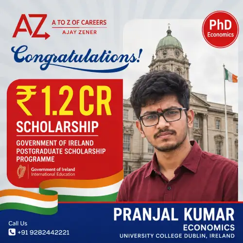 Pranjal Kumar — ₹1.2 Cr Government of Ireland scholarship for a PhD in Economics at University College Dublin