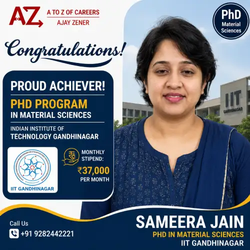 Sameera Jain — PhD in Material Sciences at IIT Gandhinagar with a ₹37,000 monthly stipend