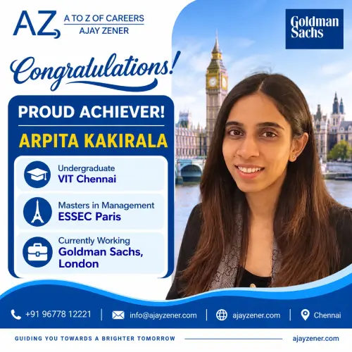 Arpita Kakirala, Masters in Management from ESSEC Paris, working at Goldman Sachs London