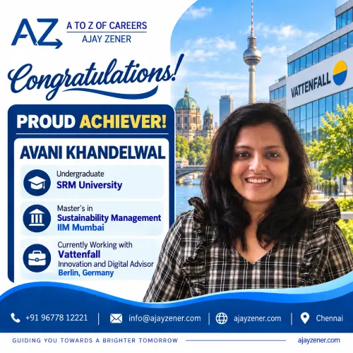 Avani Khandelwal, Master's in Sustainability Management from IIM Mumbai, working at Vattenfall Berlin