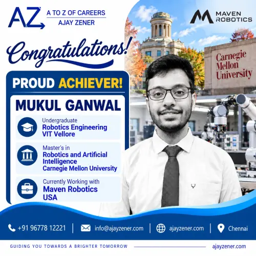 Mukul Ganwal, Master's in Robotics and AI from Carnegie Mellon University, working at Maven Robotics