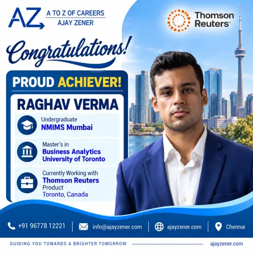 Raghav Verma, Master's in Business Analytics from the University of Toronto, working at Thomson Reuters