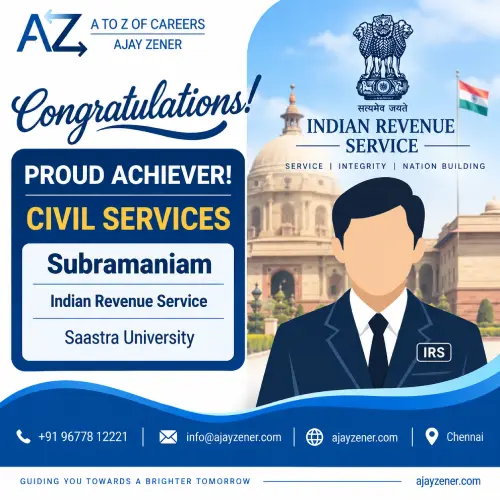 Subramaniam, Indian Revenue Service officer through UPSC Civil Services