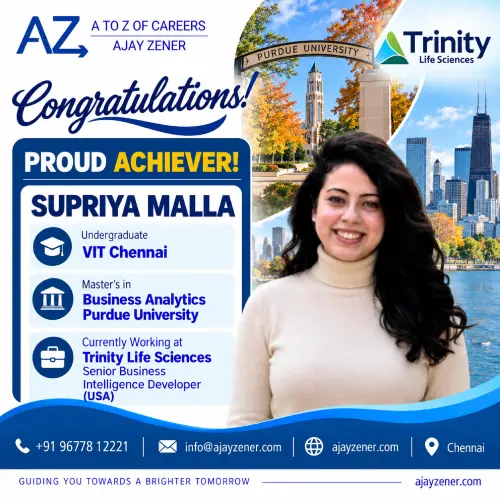 Supriya Malla, Master's in Business Analytics from Purdue University, working at Trinity Life Sciences
